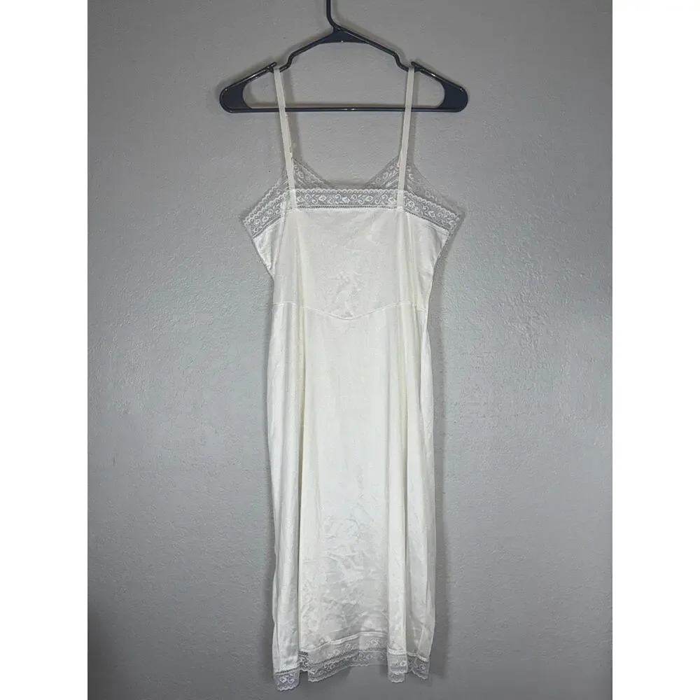 Vintage Sears Lace Trim White Slip Lingerie Sz 34 Nylon White Lace Bride Bridal - Picture 5 of 8